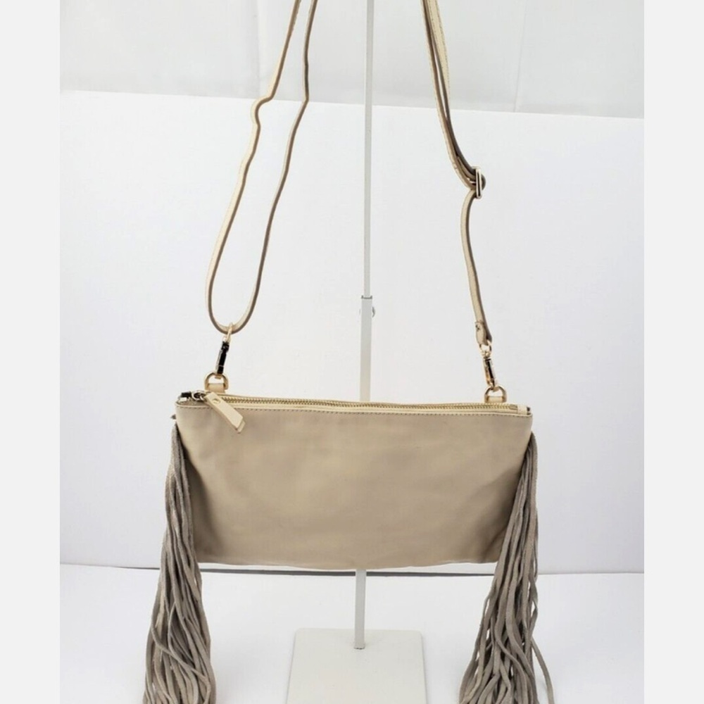 Monserat De Lucca Tan Crossbody Bag with Fringe